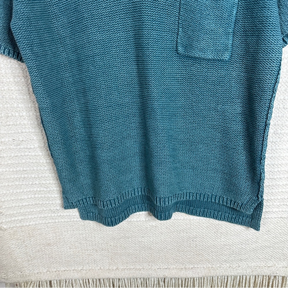 SUNDANCE teal blue short sleeve v-neck Much Loved chunky knit sweater MEDIUM - Picture 4 of 7